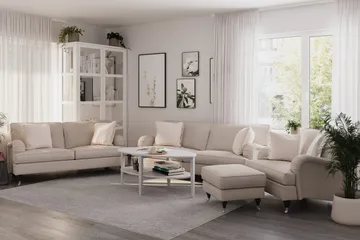 Howard Classic Soffgrupp 3-sits + 2-sits Soffa + Fåtölj + Fotpall i Tyg - Beige - Products - Möbler - Soffa - Soffgrupp - Howard soffgrupp