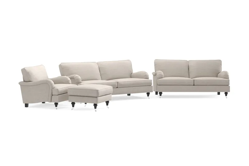 Howard Classic Soffgrupp 3-sits + 2-sits Soffa + Fåtölj + Fotpall i Tyg - Beige - Products - Möbler - Soffa - Soffgrupp - Howard soffgrupp