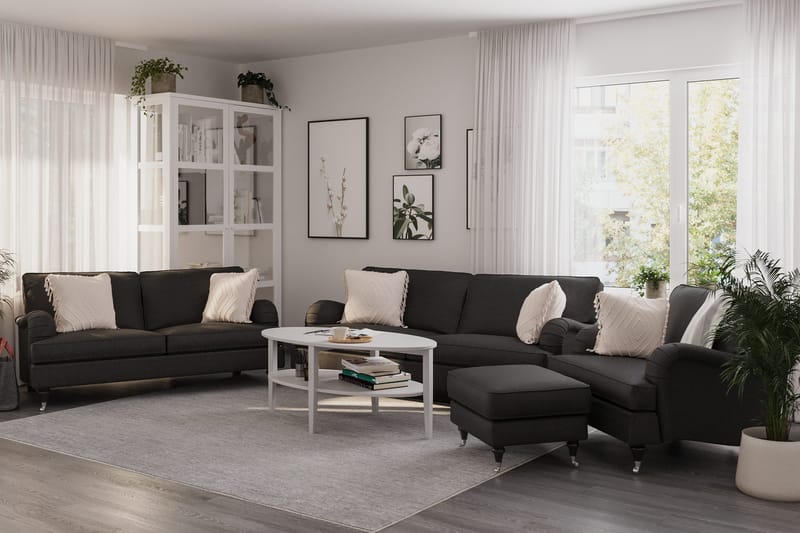 Howard Classic Soffgrupp 3-sits + 2-sits Soffa + Fåtölj + Fotpall i Tyg - Mörkgrå - Products - Möbler - Soffa - Soffgrupp - Howard soffgrupp