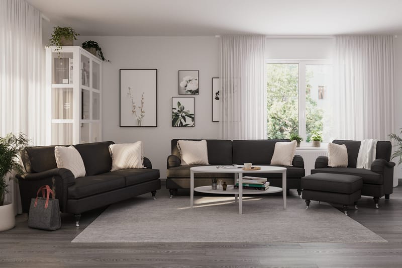 Howard Classic Soffgrupp 3-sits + 2-sits Soffa + Fåtölj + Fotpall i Tyg - Mörkgrå - Products - Möbler - Soffa - Soffgrupp - Howard soffgrupp