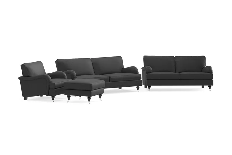 Howard Classic Soffgrupp 3-sits + 2-sits Soffa + Fåtölj + Fotpall i Tyg - Mörkgrå - Products - Möbler - Soffa - Soffgrupp - Howard soffgrupp