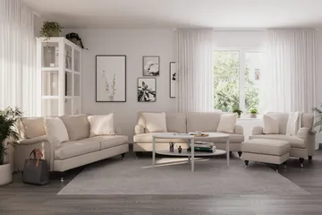 Howard Classic Soffgrupp 3-sits + 2-sits Soffa + Fåtölj i Tyg - Beige - Products - Möbler - Soffa - Soffgrupp - Howard soffgrupp
