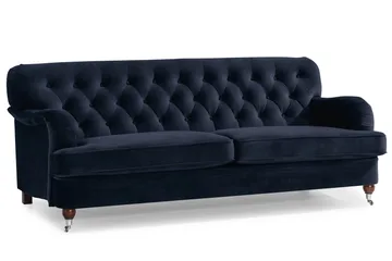 Howard Riviera Soffgrupp 3-sits + 2-sits Soffa + Fåtölj + Fotpall i Sammet - Blå - Products - Möbler - Soffa - Soffgrupp - Howard soffgrupp