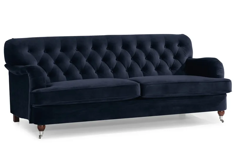 Howard Riviera Soffgrupp 3-sits + 2-sits Soffa + Fåtölj + Fotpall i Sammet - Blå - Products - Möbler - Soffa - Soffgrupp - Howard soffgrupp