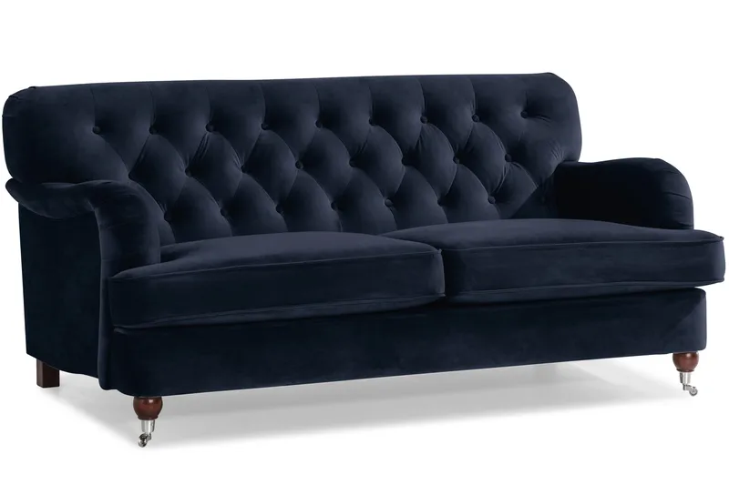 Howard Riviera Soffgrupp 3-sits + 2-sits Soffa + Fåtölj + Fotpall i Sammet - Blå - Products - Möbler - Soffa - Soffgrupp - Howard soffgrupp