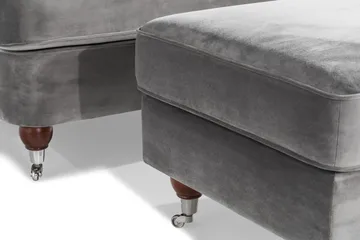 Howard Riviera Soffgrupp 3-sits + 2-sits Soffa + Fåtölj + Fotpall i Sammet - Ljusgrå - Products - Möbler - Soffa - Soffgrupp - Howard soffgrupp