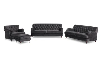 Howard Riviera Soffgrupp 3-sits + 2-sits Soffa + Fåtölj + Fotpall i Sammet