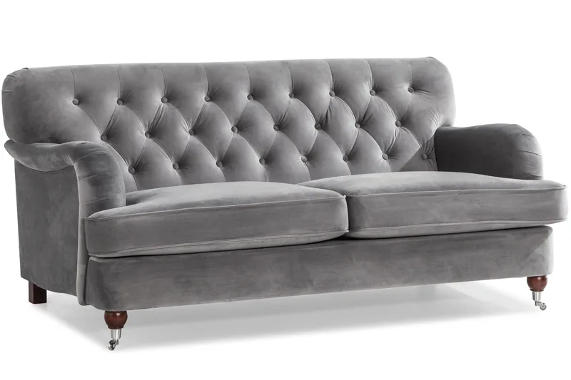 Howard Riviera Soffgrupp Svängd 3-sits + 2-sits Soffa + Fåtölj + Fotpall i Sammet - Ljusgrå - Products - Möbler - Soffa - Soffgrupp - Howard soffgrupp