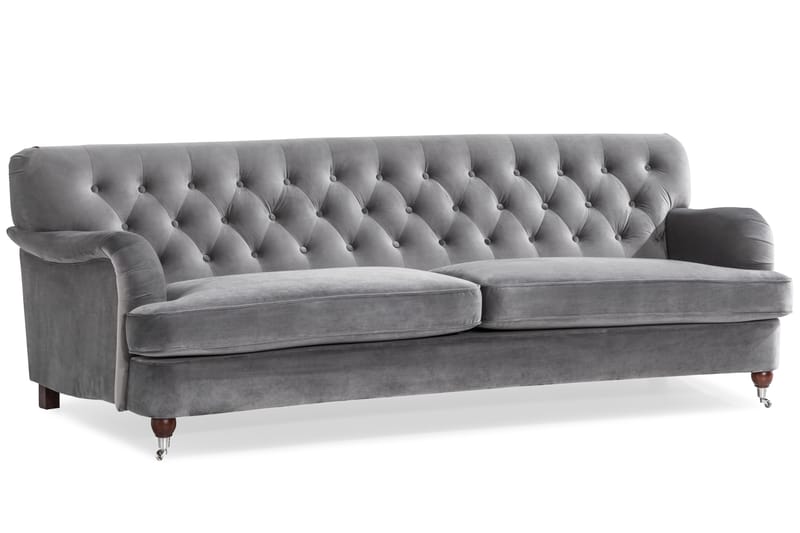 Howard Riviera Soffgrupp Svängd 3-sits + 2-sits Soffa + Fåtölj + Fotpall i Sammet - Ljusgrå - Products - Möbler - Soffa - Soffgrupp - Howard soffgrupp