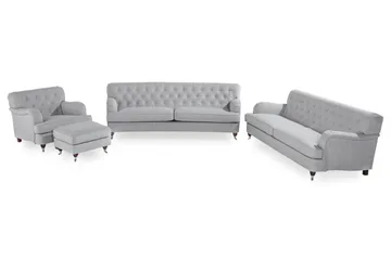Howard Riviera Soffgrupp Svängd 3-sits + 2-sits Soffa + Fåtölj + Fotpall i Tyg
