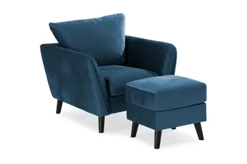 Trend Soffgrupp 3-sits + 2-sits Soffa + Fåtölj + Fotpall i Sammet - Blå - Products - Möbler - Soffa - Soffgrupp