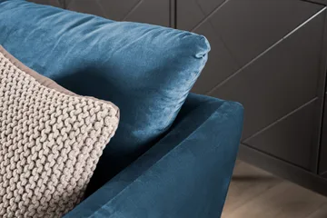 Trend Soffgrupp 3-sits + 2-sits Soffa + Fåtölj + Fotpall i Sammet - Blå - Products - Möbler - Soffa - Soffgrupp