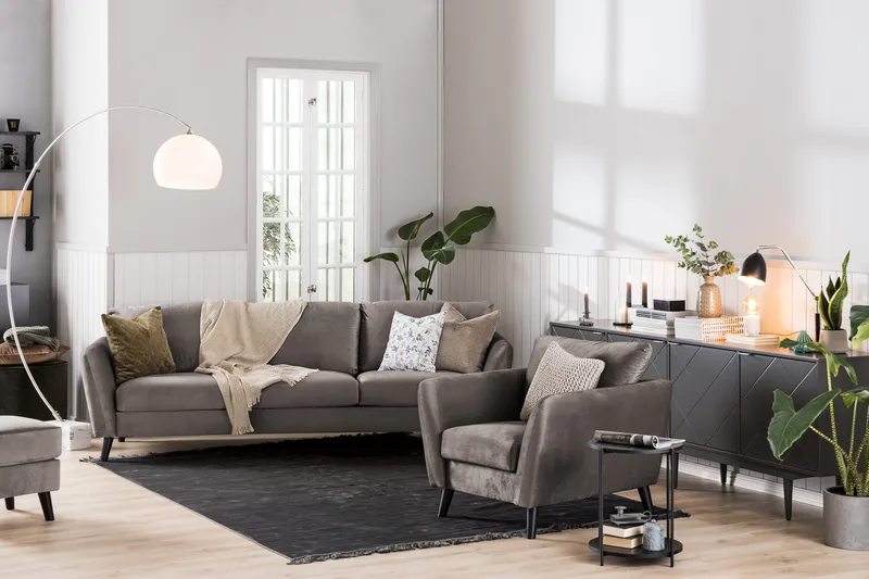 Trend Soffgrupp 3-sits + 2-sits Soffa + Fåtölj + Fotpall i Sammet - Brun - Products - Möbler - Soffa - Soffgrupp