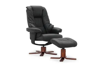 Comfy Snurrfåtölj med Fotpall - Svart/Läder/PVC - Products - Möbler - Fåtölj & stolar - Fåtölj - Skinnfåtölj & läderfåtölj