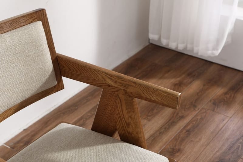 Karmstol Sara Ek/Whitewash med Linnetyg - Beige - Products - Möbler - Fåtölj & stolar - Karmstol