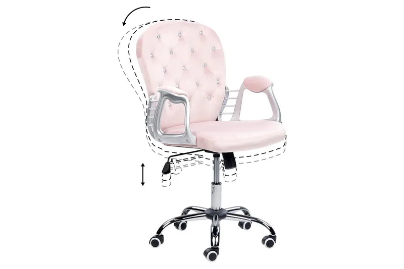 Kontorsstol med kristaller Princess Pastellrosa/Silver/Svart - Pastellrosa/Silver/Svart - Products - Möbler - Fåtölj & stolar - Kontorsstol & skrivbordsstol