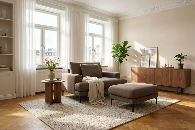 Menard Premium Fåtölj i Tyg - Brun - Products - Möbler - Fåtölj & stolar - Fåtölj