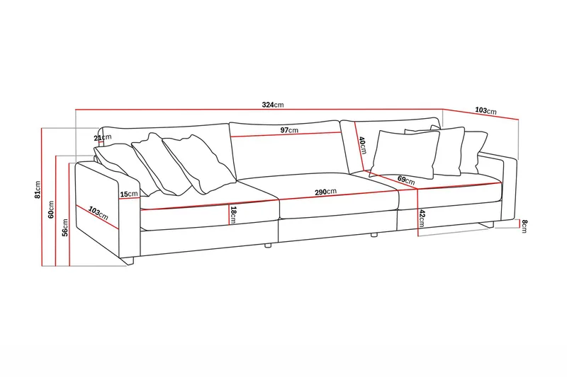 Valencia Extra Djup 5-sits Soffa i Chenille - Brun - Products - Möbler - Soffa