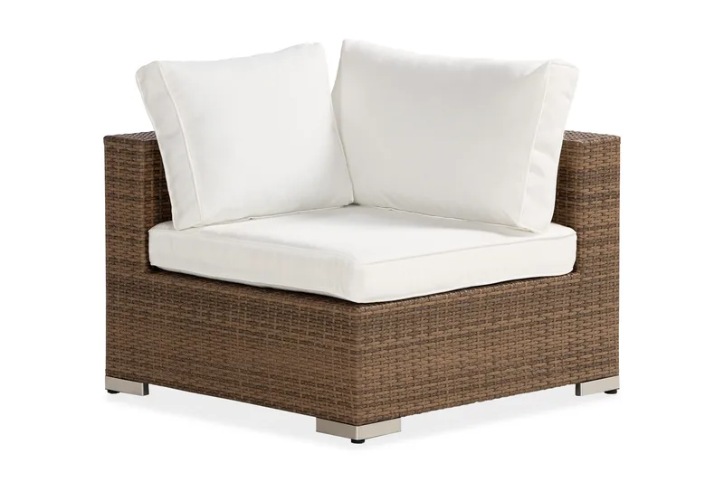 Bahamas Hörnmodul utomhus i konstrotting, Sand / Vita dynor