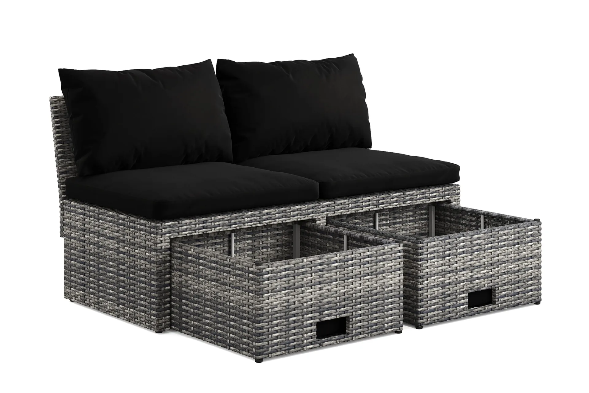 Bahamas Liten Balkongsoffa med dynor och pallar i konstrotting - Grå - Products - Utemöbler & utemiljö - Balkong & altan - Balkongmöbler - Balkongsoffa
