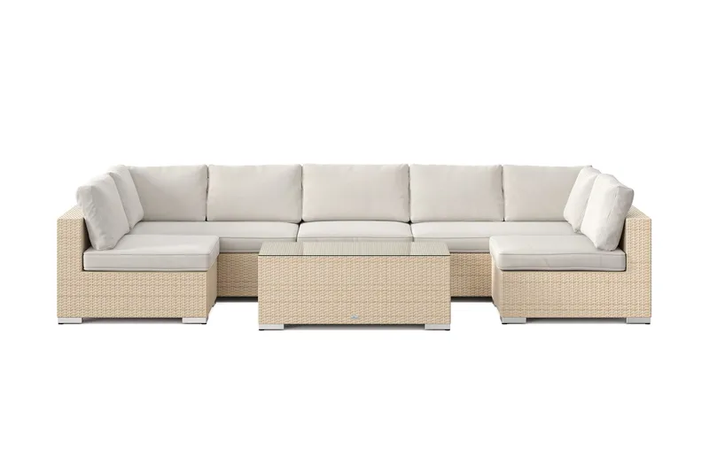 Bahamas U-formad utomhus loungegrupp med öppet avslut, 7-sits med bord - Beige - Products - Utemöbler & utemiljö - Loungemöbler - Loungeset & loungegrupp