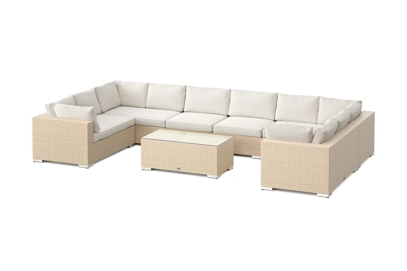 Bahamas U-formad utomhus loungegrupp med stängt avslut, 10-sits med bord - Beige - Products - Utemöbler & utemiljö - Loungemöbler - Loungeset & loungegrupp