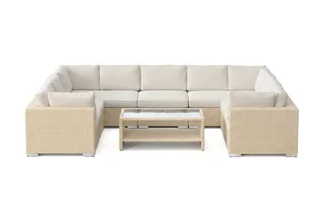 Bahamas U-formad utomhus loungegrupp med stängt avslut, 9-sits med bord och hylla - Beige - Products - Utemöbler & utemiljö - Loungemöbler - Loungeset & loungegrupp