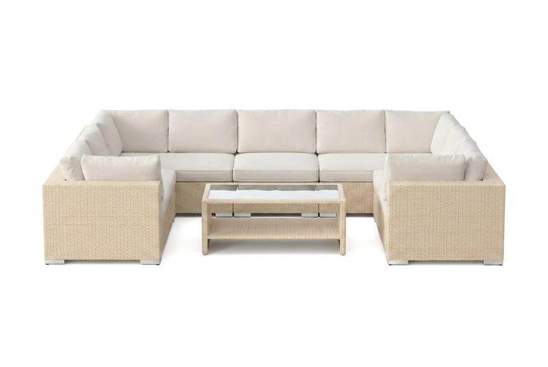 Bahamas U-formad utomhus loungegrupp med stängt avslut, 9-sits med bord och hylla - Beige - Products - Utemöbler & utemiljö - Loungemöbler - Loungeset & loungegrupp