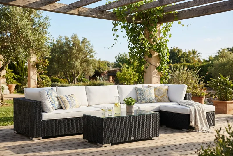 Bahamas utomhus divansoffa 6-sits med vändbar divan och bord - Svart - Products - Utemöbler & utemiljö - Loungemöbler - Loungeset & loungegrupp