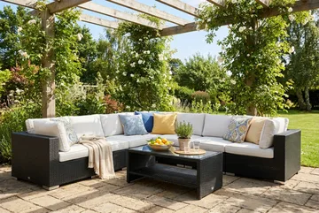 Bahamas utomhus hörnsoffa 7-sits vändbar och bord med hylla - Svart - Products - Utemöbler & utemiljö - Loungemöbler - Loungeset & loungegrupp