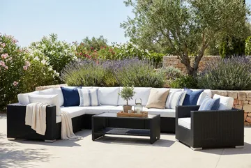 Bahamas utomhus L-soffa vänster 8-sits med fåtölj och bord med hylla - Svart - Products - Utemöbler & utemiljö - Loungemöbler - Loungeset & loungegrupp