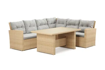 James 5-sits Högervänd Loungegrupp Utomhus – Soffgrupp med ljusgrå dynor och bord i konstrotting - Ljusgrå / Beige - Products - Utemöbler & utemiljö - Loungemöbler - Loungeset & loungegrupp