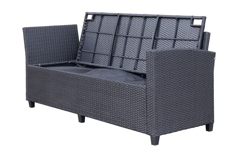 James Light Stor L-formad vändbar loungegrupp utomhus i konstrotting med förvaring och vita dynor - Svart - Products - Utemöbler & utemiljö - Loungemöbler - Loungeset & loungegrupp