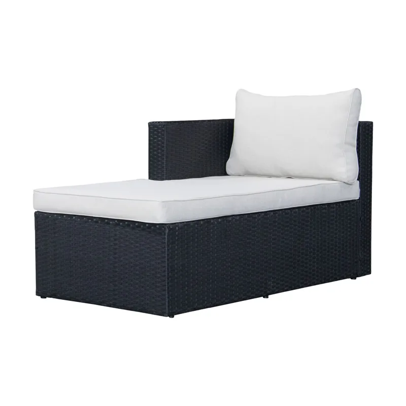 Mendoza l-formad 4-sits soffgrupp i konstrotting för altan och terrass - Svart / Vita dynor - Products - Utemöbler & utemiljö - Loungemöbler - Loungeset & loungegrupp