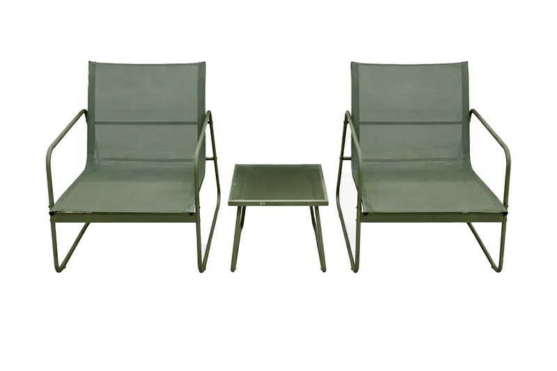 Pelanda Caféset Utomhus - Bord med frostad glasskiva och fåtöljer i stål, Grön