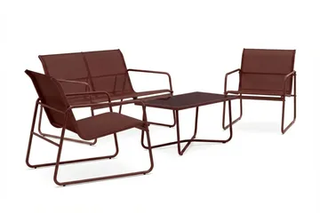 Pelanda Loungegrupp  - Soffa och 2 fåtöljer i stål soffbord med frostad glasskiva - Röd - Products - Utemöbler & utemiljö - Loungemöbler - Loungeset & loungegrupp