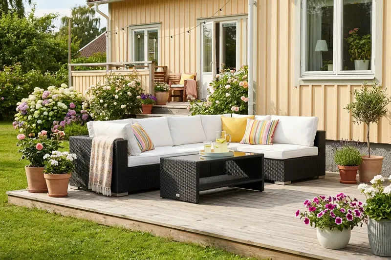 Bahamas Soffbord med hylla Utomhus 113 cm Konstrotting - Svart - Products - Utemöbler & utemiljö - Utebord & trädgårdsbord - Loungebord & soffbord utomhus