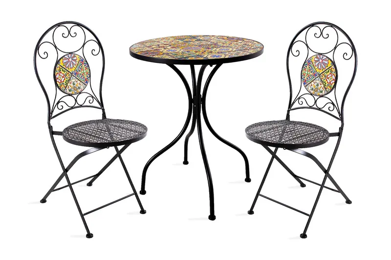 Balkongset Morocco Bord Och 2 Stolar Mosaik Black, Multicolor