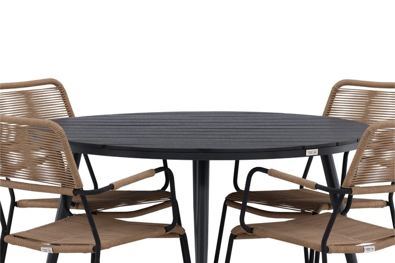 Break Matgrupp Utomhus Rund 120 cm + 4 st Lindos Karmstolar - Svart/Beige - Products - Utemöbler & utemiljö - Utegrupp - Matgrupp utomhus