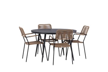 Break Matgrupp Utomhus Rund 120 cm + 4 st Lindos Karmstolar - Svart/Beige - Products - Utemöbler & utemiljö - Utegrupp - Matgrupp utomhus