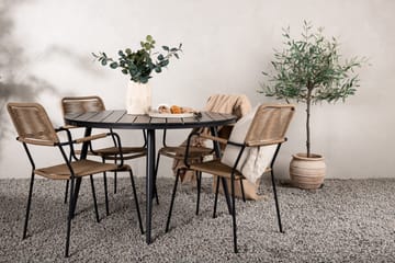 Break Matgrupp Utomhus Rund 120 cm + 4 st Lindos Karmstolar - Svart/Beige - Products - Utemöbler & utemiljö - Utegrupp - Matgrupp utomhus