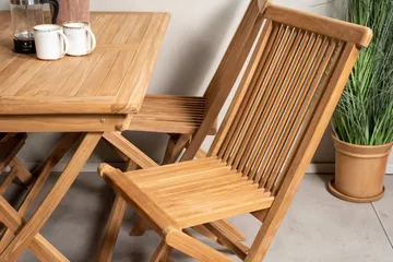 Kenya Matgrupp 120x70 cm + 4 Kenya Hopfällbar Stol - Brun - Products - Utemöbler & utemiljö - Utegrupp - Matgrupp utomhus