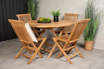 Kenya Matgrupp Utomhus Rund 120 cm + 4 Kenya Hopfällbar Stol - Brun - Products - Utemöbler & utemiljö - Utegrupp - Matgrupp utomhus