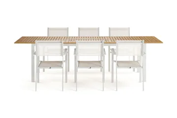 Las Vegas Förlängningsbart Matbord 220-280 cm med 6 Tunis Karmstolar - Natur/Vit - Products - Utemöbler & utemiljö - Utegrupp - Matgrupp utomhus