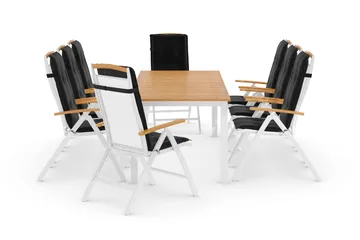 Las Vegas Matgrupp Utomhus 220-280x100+ 8 Las Vegas Lyx Stol m Dyna - Vit/Teak/Svart - Products - Utemöbler & utemiljö - Utegrupp - Matgrupp utomhus