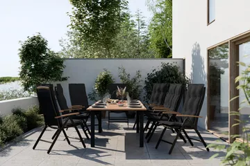 Las Vegas Matgrupp Utomhus Las Vegas 220-280 + 6 Positionsstol Lyx - Svart Teak - Products - Utemöbler & utemiljö - Utegrupp - Matgrupp utomhus