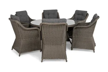 Marcus Matgrupp 140 Rund + 6 Fåtöljer m Dyna - Grå - Products - Utemöbler & utemiljö - Utegrupp - Matgrupp utomhus