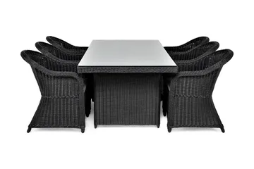 Marcus Matgrupp Utomhus 200 + 6 Light Fåtöljer m Dyna, Svart