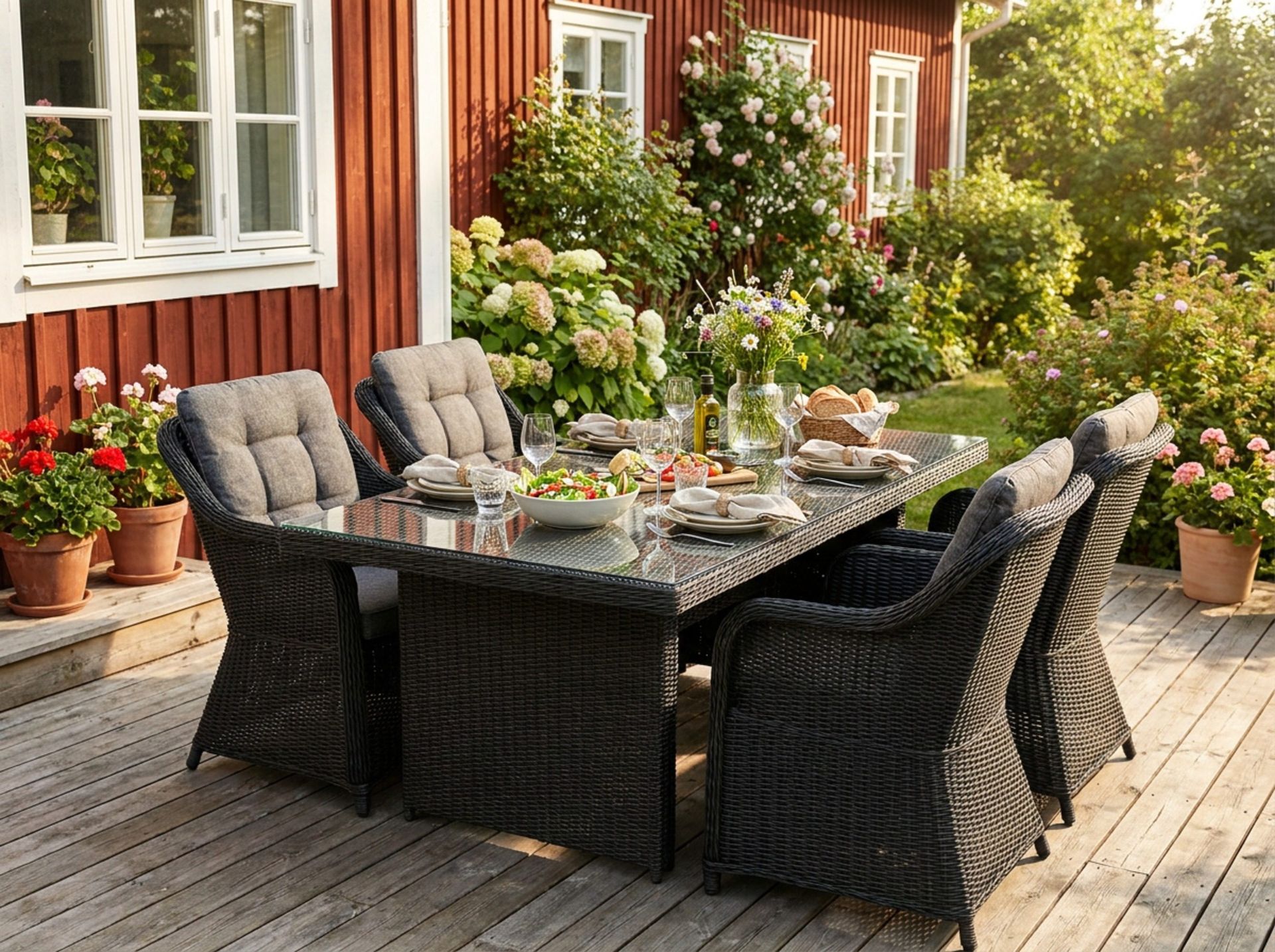 Marcus Matgrupp Utomhus 200 + 4 Fåtöljer m Dyna - Svart - Products - Utemöbler & utemiljö - Utegrupp - Matgrupp utomhus