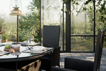 Thor Matgrupp Ø140 + 6 Jenny Ställbar Fåtölj - Svart - Products - Utemöbler & utemiljö - Utegrupp - Matgrupp utomhus